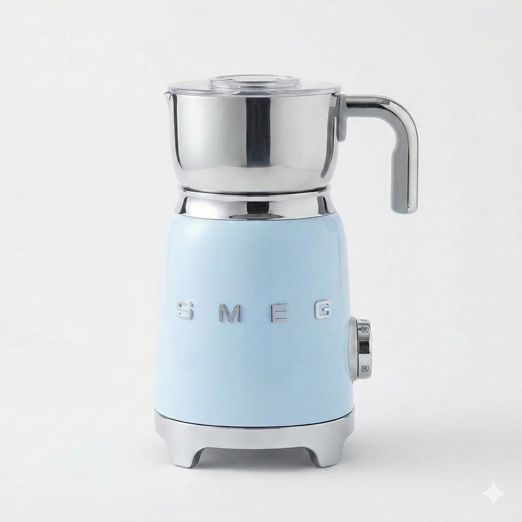 SMEG Retro 50's Style Milk Frother with 2 Disks 6 Preset Programs Hot or Cold Frothing and Induction Heating (Pastel Blue)
