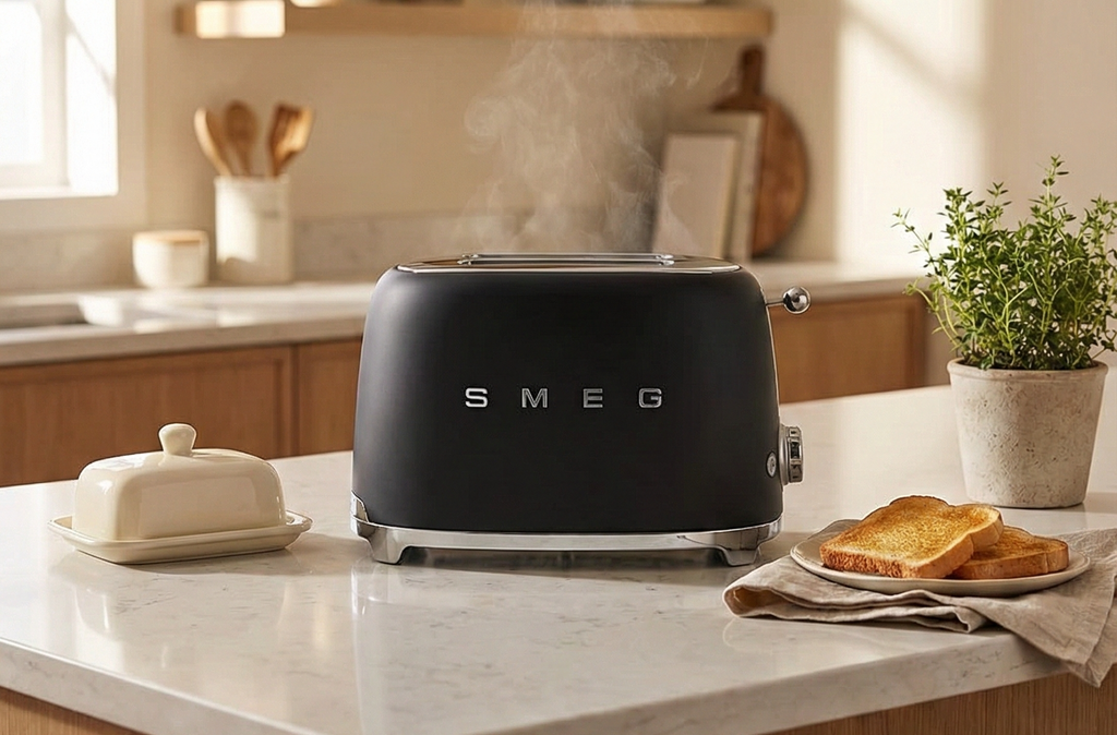 SMEG 2 Slice Toaster with 6 Presets and Defrost Function and Removable Crumb Tray TSF01BLMUS, Matte Black