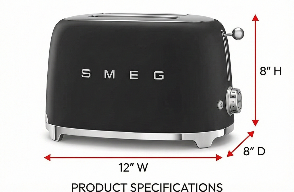 SMEG 2 Slice Toaster with 6 Presets and Defrost Function and Removable Crumb Tray TSF01BLMUS, Matte Black