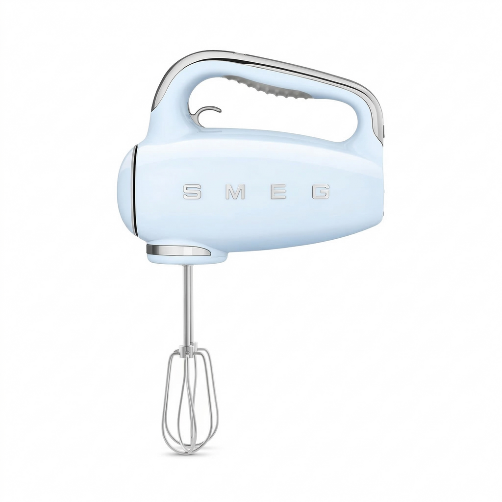 SMEG Pastel Blue 50's Retro Style Electric Hand Mixer with Set of Beaters, Set of Dough Hooks and Set of Whisks
