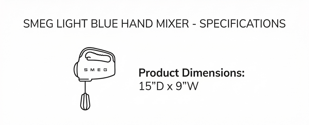 SMEG Pastel Blue 50's Retro Style Electric Hand Mixer with Set of Beaters, Set of Dough Hooks and Set of Whisks