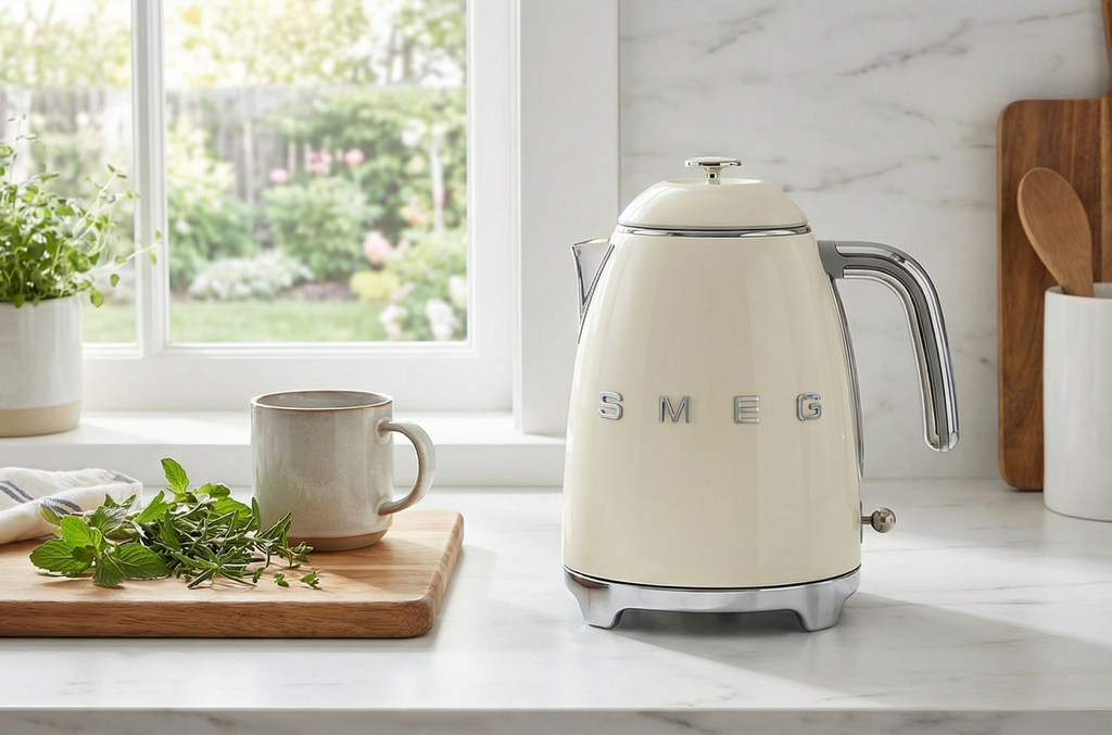 SMEG Mini 50's Retro Style 3 Cup Electric Kettle with Double Wall Anti Slip Base and Water Level Indicator (Cream)