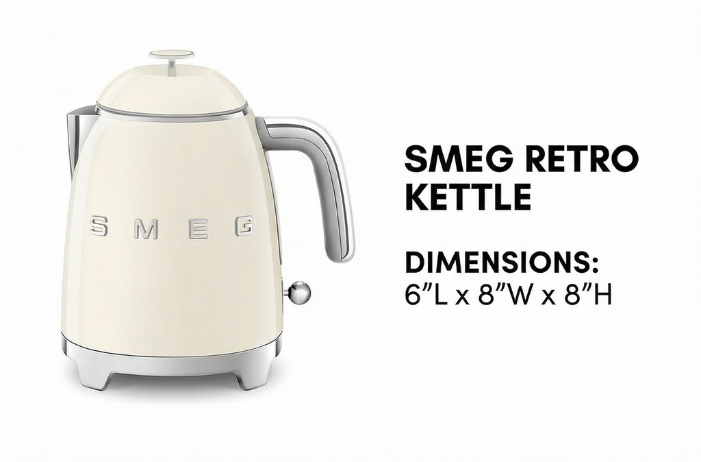 SMEG Mini 50's Retro Style 3 Cup Electric Kettle with Double Wall Anti Slip Base and Water Level Indicator (Cream)