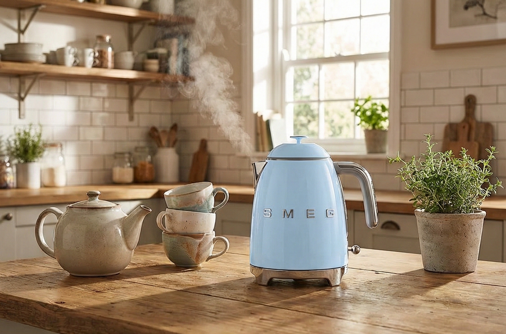 SMEG Mini 50's Retro Style 3 Cup Electric Kettle with Double Wall Anti Slip Base and Water Level Indicator (Pastel Blue)