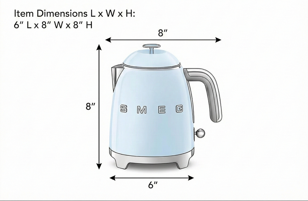 SMEG Mini 50's Retro Style 3 Cup Electric Kettle with Double Wall Anti Slip Base and Water Level Indicator (Pastel Blue)