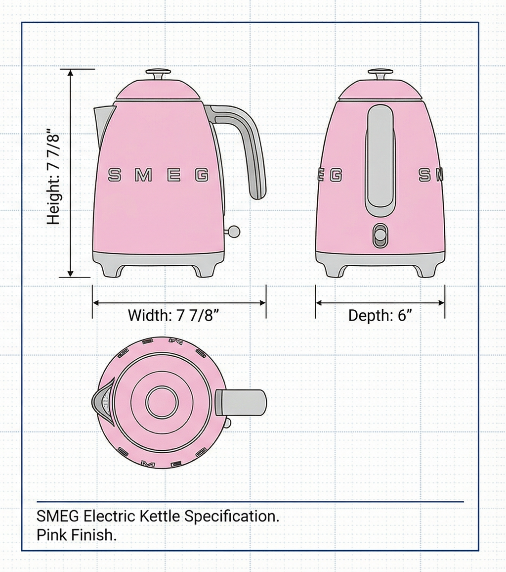 SMEG Mini 50's Retro Style 3 Cup Electric Kettle with Double Wall Anti Slip Base and Water Level Indicator (Pink)