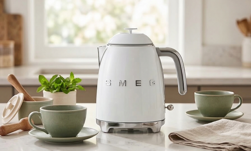SMEG Mini 50's Retro Style 3 Cup Electric Kettle with Double Wall Anti Slip Base and Water Level Indicator (White)