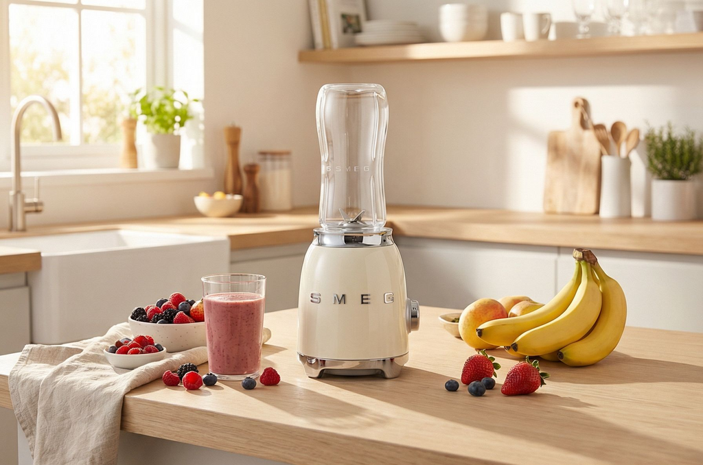 SMEG 50's Retro Style Personal Blender with Backlit Knob and Two 600 ML BPA Free bottles PBF01CRUS Cream