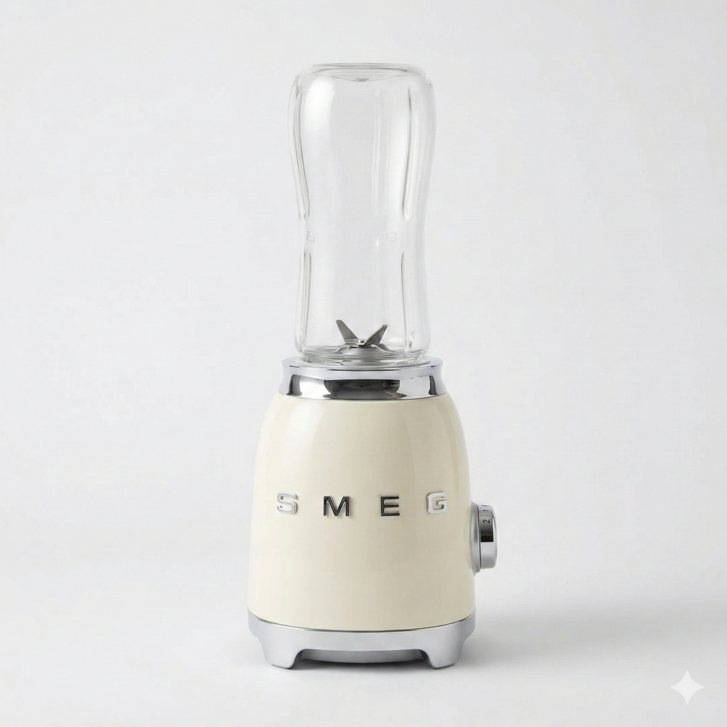 SMEG 50's Retro Style Personal Blender with Backlit Knob and Two 600 ML BPA Free bottles PBF01CRUS Cream