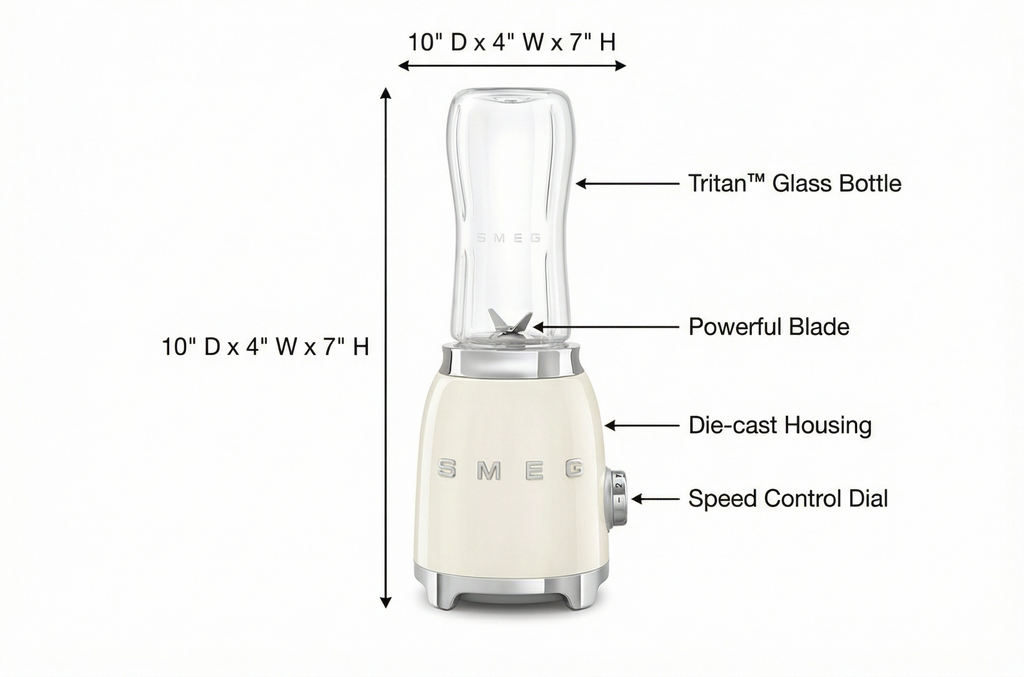 SMEG 50's Retro Style Personal Blender with Backlit Knob and Two 600 ML BPA Free bottles PBF01CRUS Cream