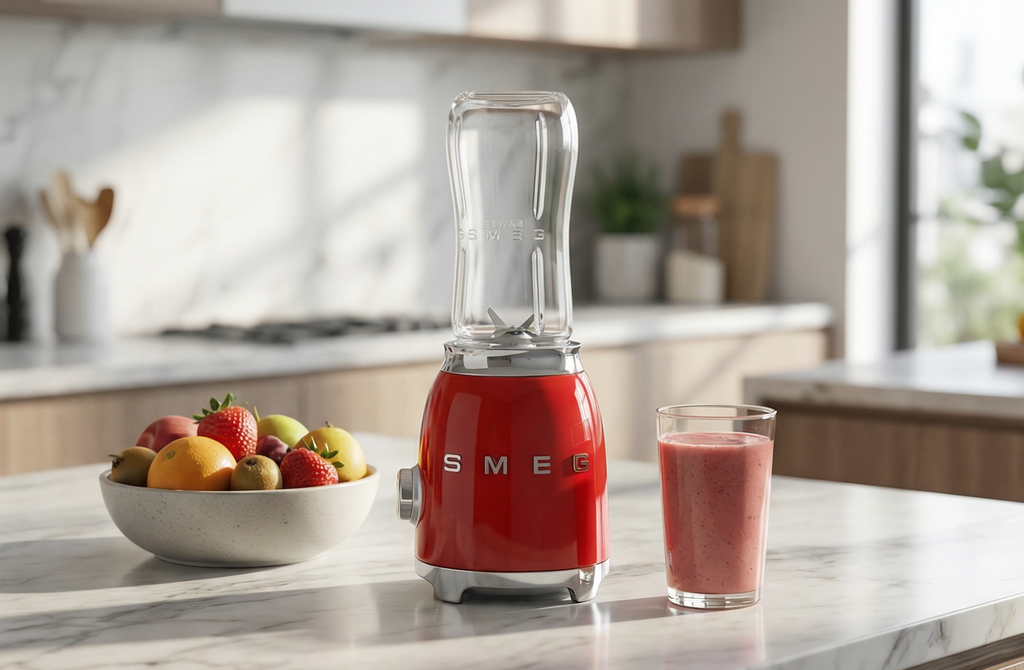 SMEG 50's Retro Style Personal Blender with Backlit Knob and Two 600 ML BPA Free bottles PBF01RDUS Red