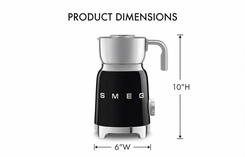 SMEG Retro 50's Style Milk Frother with 2 Disks 6 Preset Programs Hot or Cold Frothing and Induction Heating (Black)
