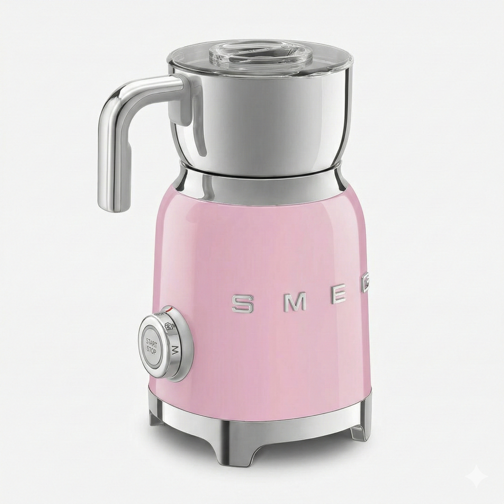 SMEG Retro 50's Style Milk Frother with 2 Disks 6 Preset Programs Hot or Cold Frothing and Induction Heating (Pink)