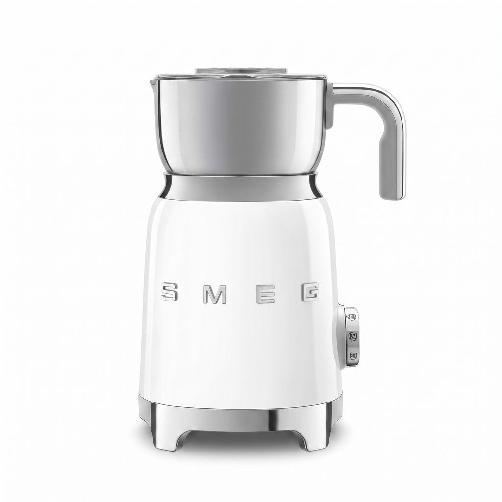 SMEG Retro 50's Style Milk Frother with 2 Disks 6 Preset Programs Hot or Cold Frothing and Induction Heating (White)