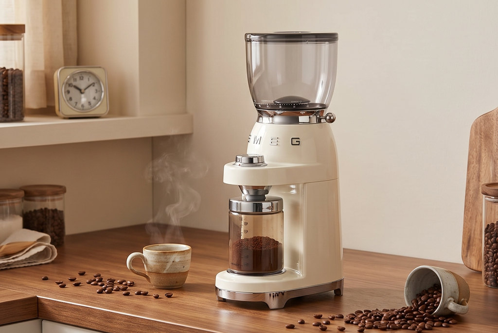 SMEG CGF11 Retro-Style Coffee Grinder – Burr Mill with 30 Grind Settings, Stainless Steel Conical Burrs, Removable Hopper – Precision Countertop Grinder for Espresso, Drip, French Press-Cream