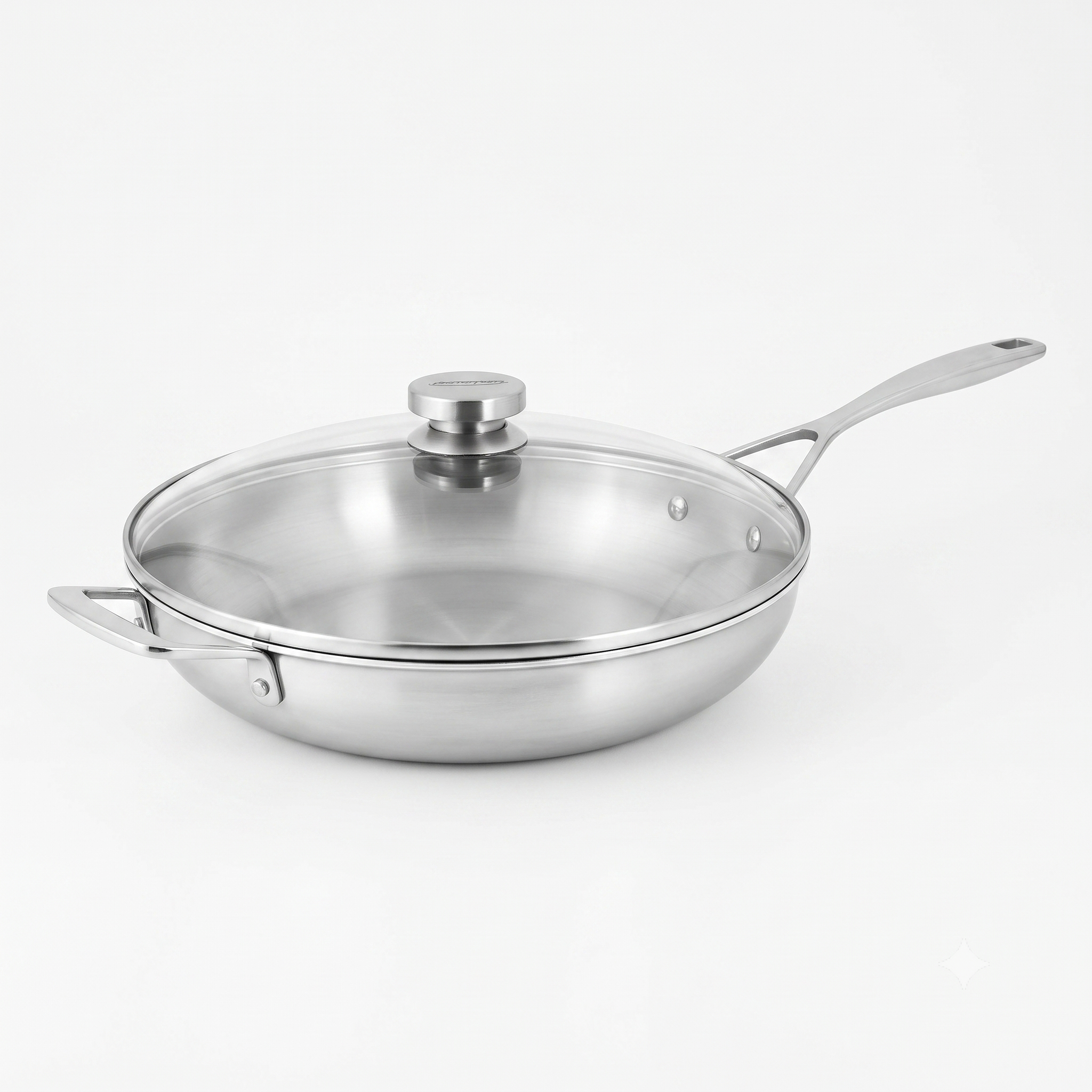 Demeyere Essential 5-ply, 18/10 Stainless Steel, Stay Cool Handle, Oven Safe, Compatible with all Cooktops, Perfect Pour Edge, 12.5-inch with Perfect Fit Lid