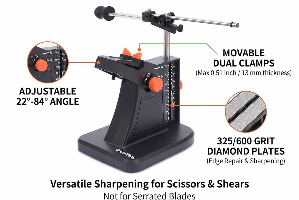 SHARPAL 201H Scissor Sharpener – Adjustable 22°-84° Angle, 325/600 Grit Diamond Plates for Kitchen, Hair Cutting, Sewing Scissors, Lawn Mower Blades, Pruners, Hedge Shears Fathers Day Gift