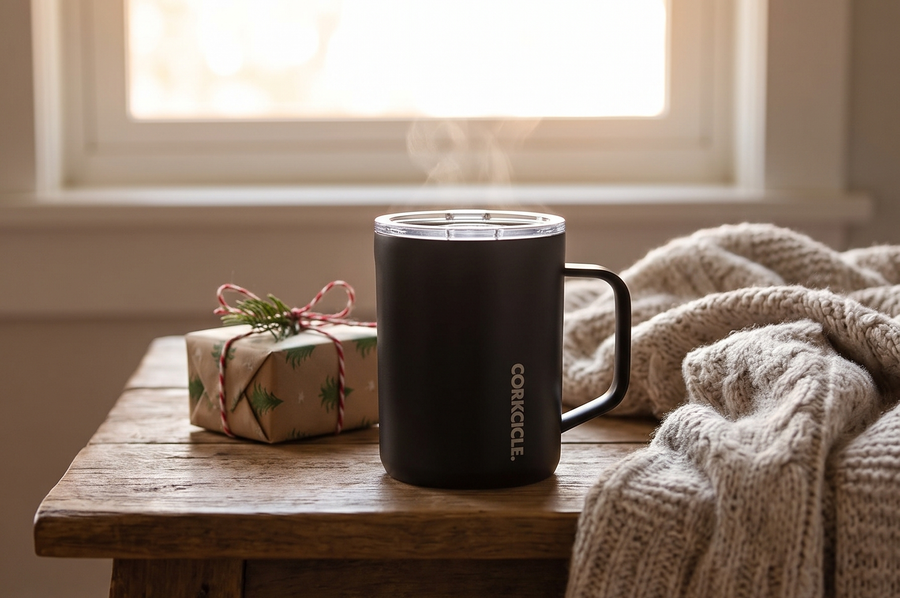 Corkcicle Classic Coffee Mug - Triple Insulated Stainless Steel for Travel - Shatter-Proof Lid - Easy Grip - Keeps Drink Hot Over 3 Hours - Holiday Mug Gift - Great for Gifting Warmth - 16 oz - Black