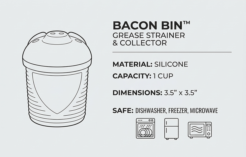 Talisman Designs Bacon Bin Grease Strainer & Collector | Family Friendly Kitchen Tools | Fun & Functional Silicone Grease Container | Holds up to 1 Cup | Red