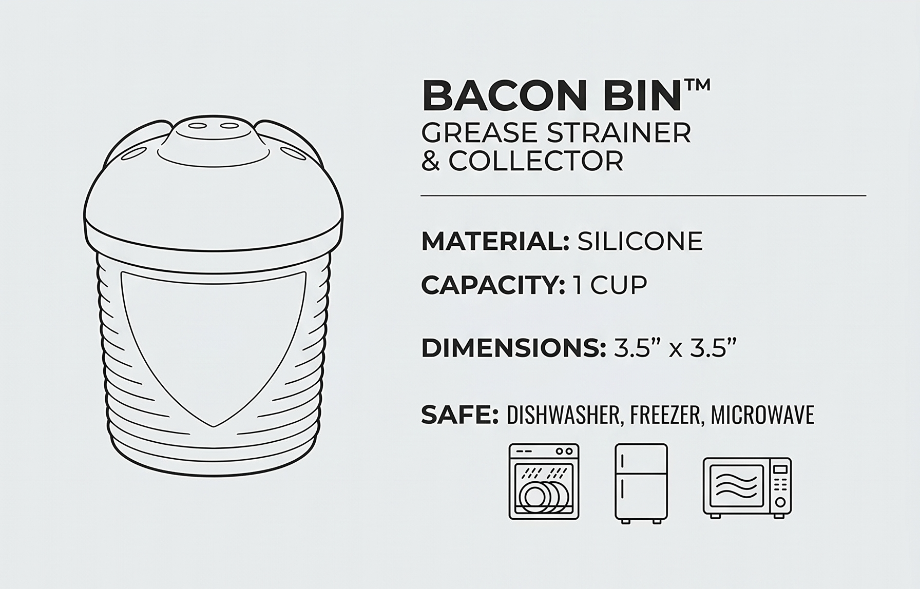 Talisman Designs Bacon Bin Grease Strainer & Collector | Family Friendly Kitchen Tools | Fun & Functional Silicone Grease Container | Holds up to 1 Cup | Red