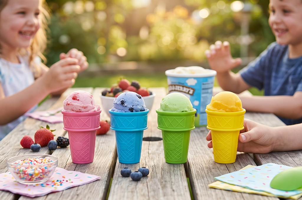 Talisman Designs Kiddie Kones Mini Ice Cream Cones in Pink, Blue, Green & Yellow | Set of 4 | Stand Upright for Cream, Frozen Yogurt & Sorbet