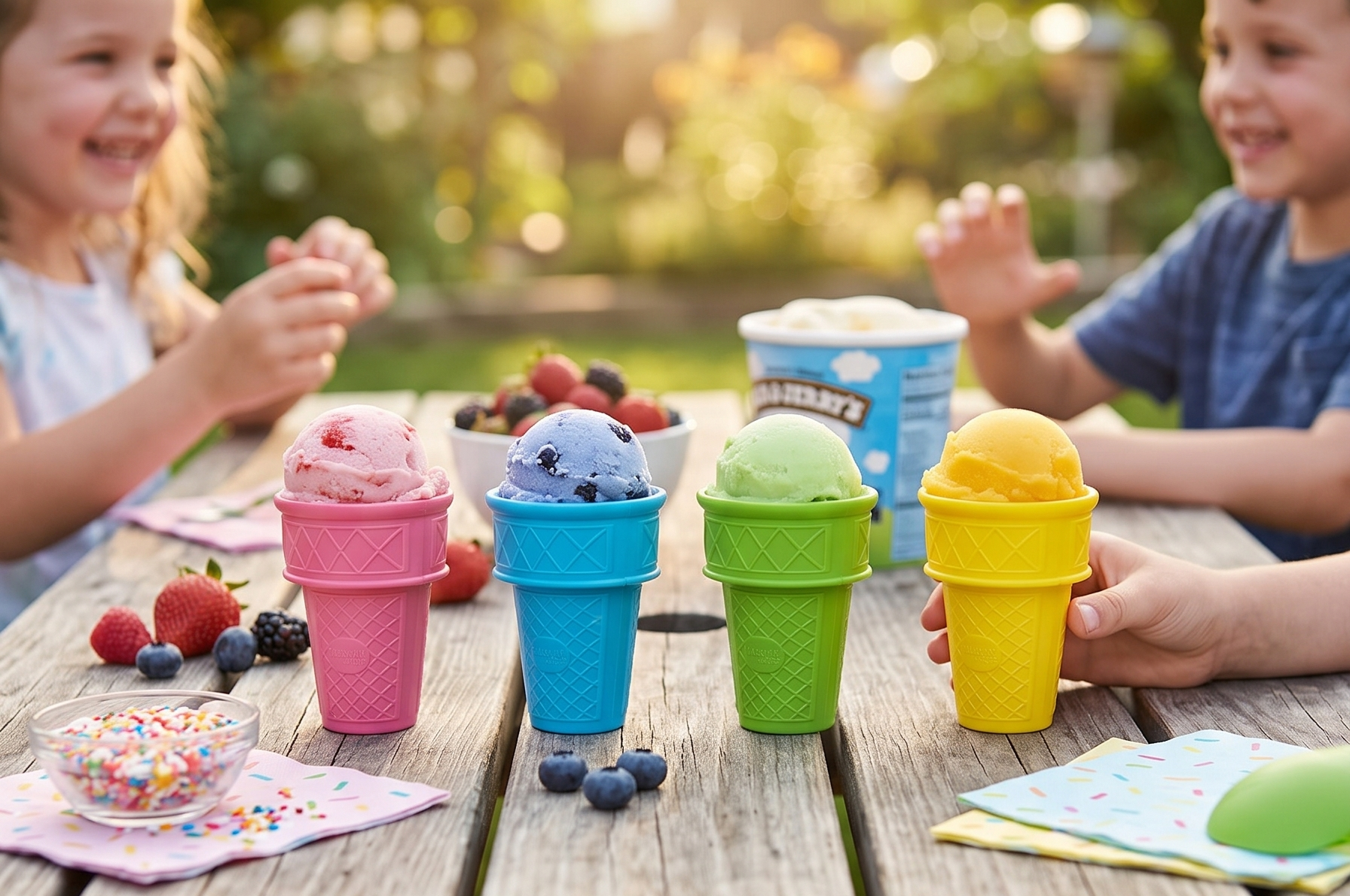 Talisman Designs Kiddie Kones Mini Ice Cream Cones in Pink, Blue, Green & Yellow | Set of 4 | Stand Upright for Cream, Frozen Yogurt & Sorbet
