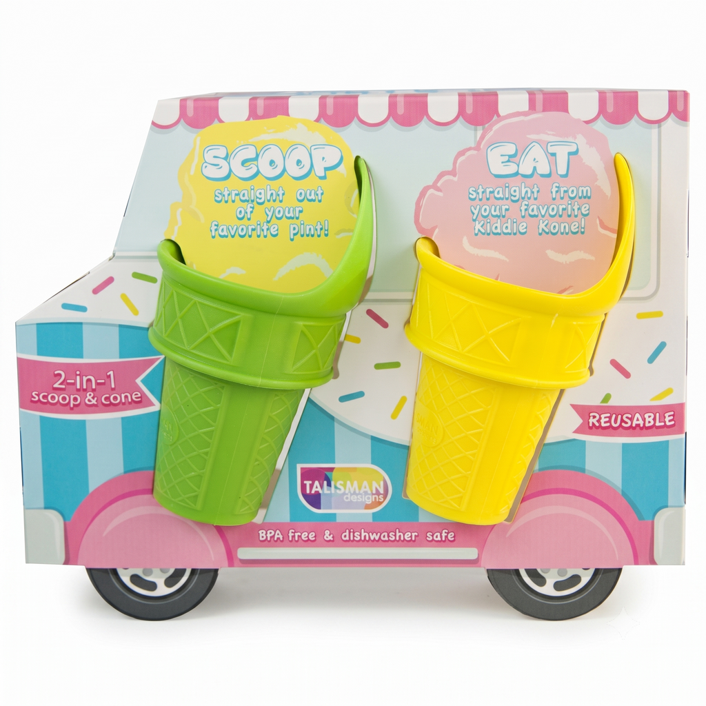 Talisman Designs Kiddie Kones Mini Ice Cream Cones in Pink, Blue, Green & Yellow | Set of 4 | Stand Upright for Cream, Frozen Yogurt & Sorbet