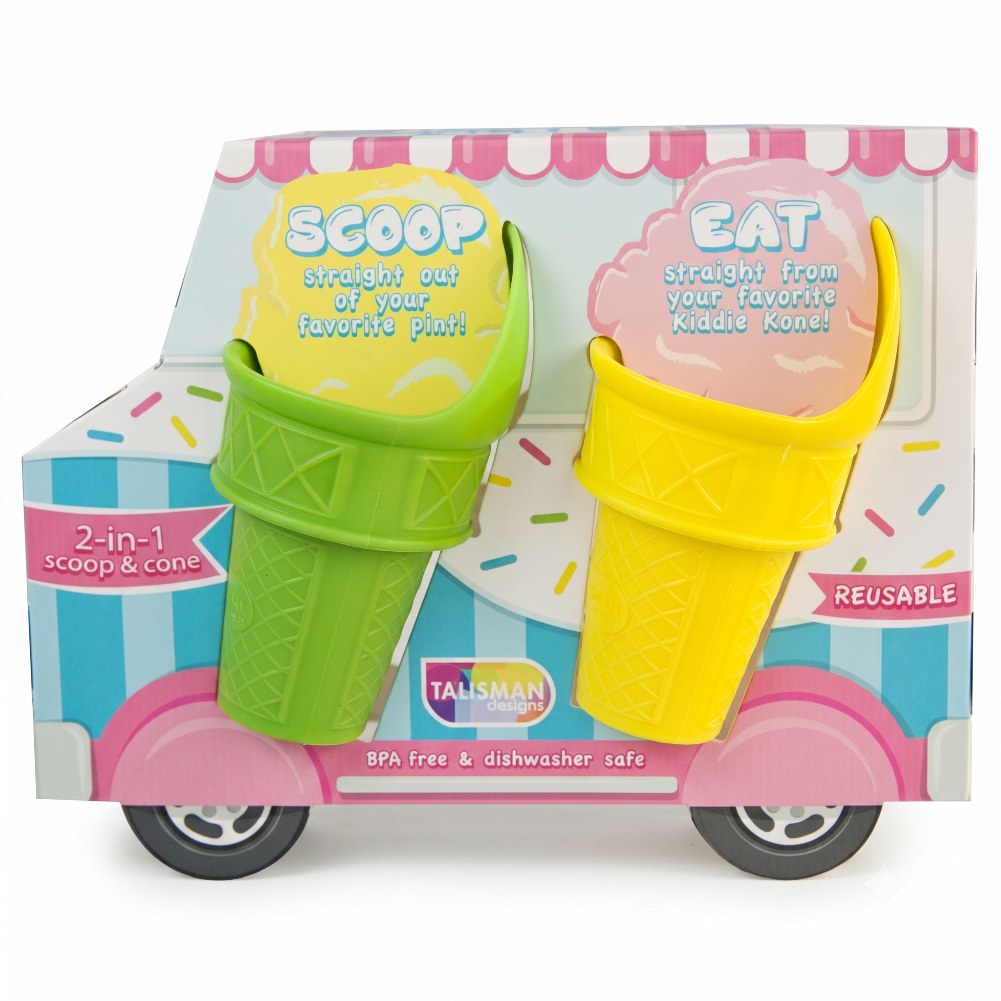 Talisman Designs Kiddie Kones Mini Ice Cream Cones in Pink, Blue, Green & Yellow | Set of 4 | Stand Upright for Cream, Frozen Yogurt & Sorbet