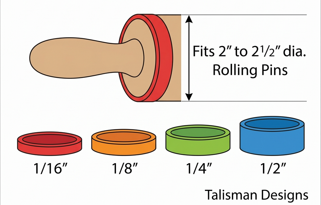 Talisman Designs Silicone Rolling Pin Bands | 8 Piece Set | Ensure Dough Thickness | Baking Accessories | Rolling Pin Thickness Rings