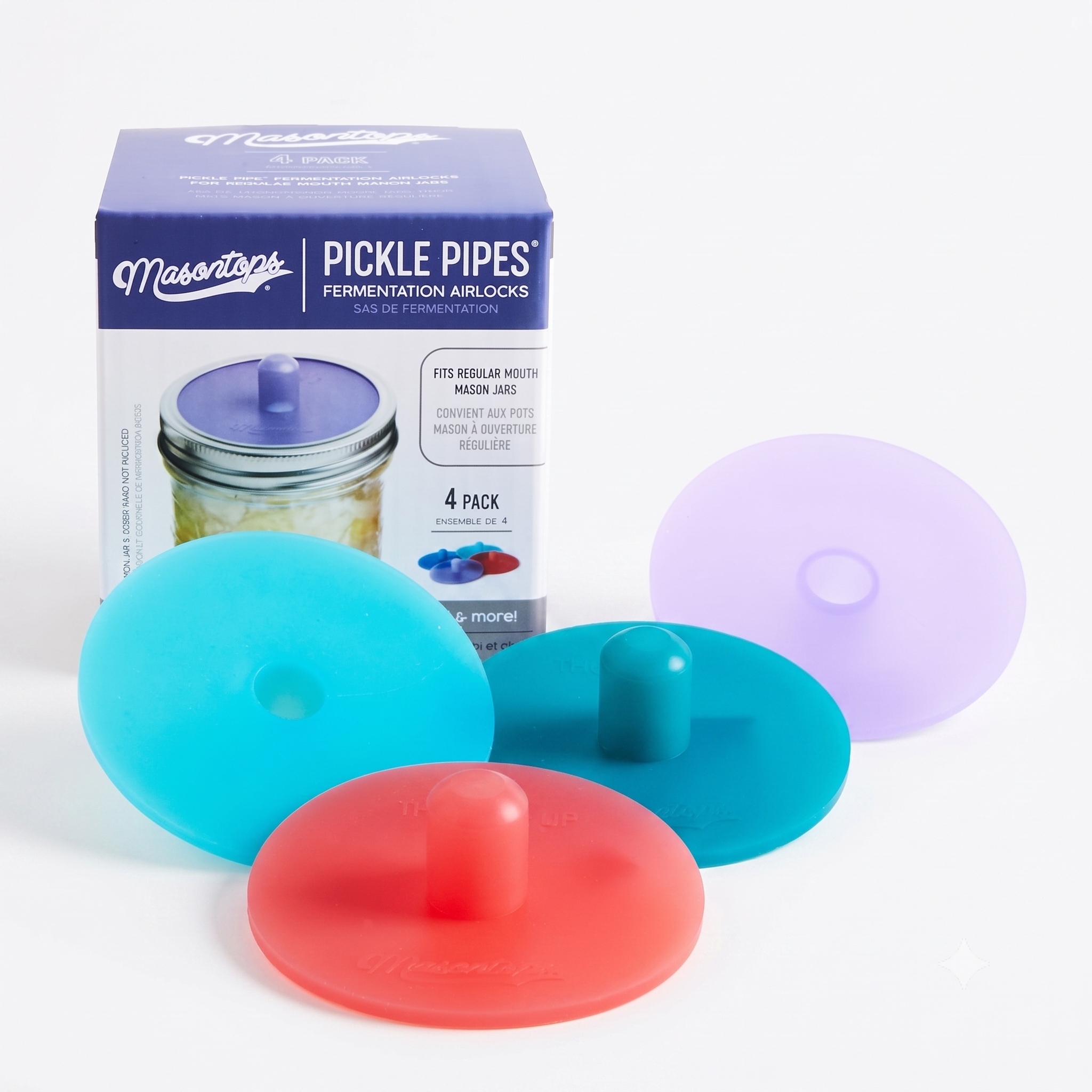 Masontops Pickle Pipes - Airlock Fermentation Lids - Fermentation Kit for Small Mouth Mason Jar Sauerkraut & Pickle Kit Fermentation Jar not Included