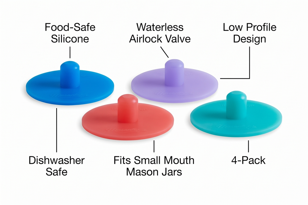 Masontops Pickle Pipes - Airlock Fermentation Lids - Fermentation Kit for Small Mouth Mason Jar Sauerkraut & Pickle Kit Fermentation Jar not Included