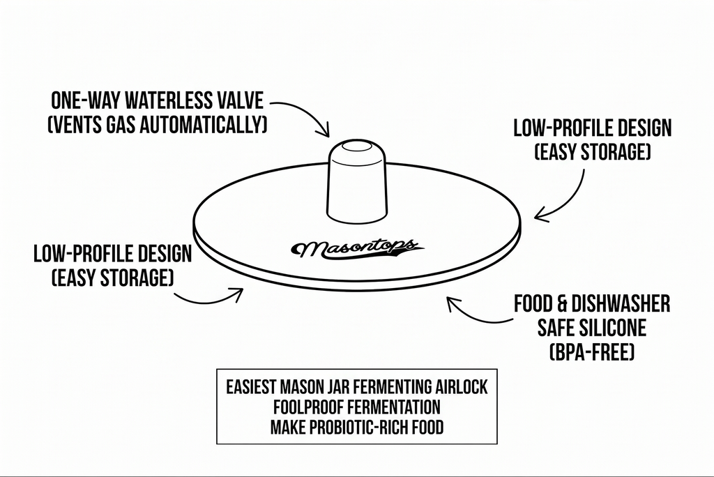 Masontops Pickle Pipes - Airlock Fermentation Lids - Fermentation Kit For Wide Mouth Mason Jar Sauerkraut & Pickle Kit - Fermentation Jar Not Included