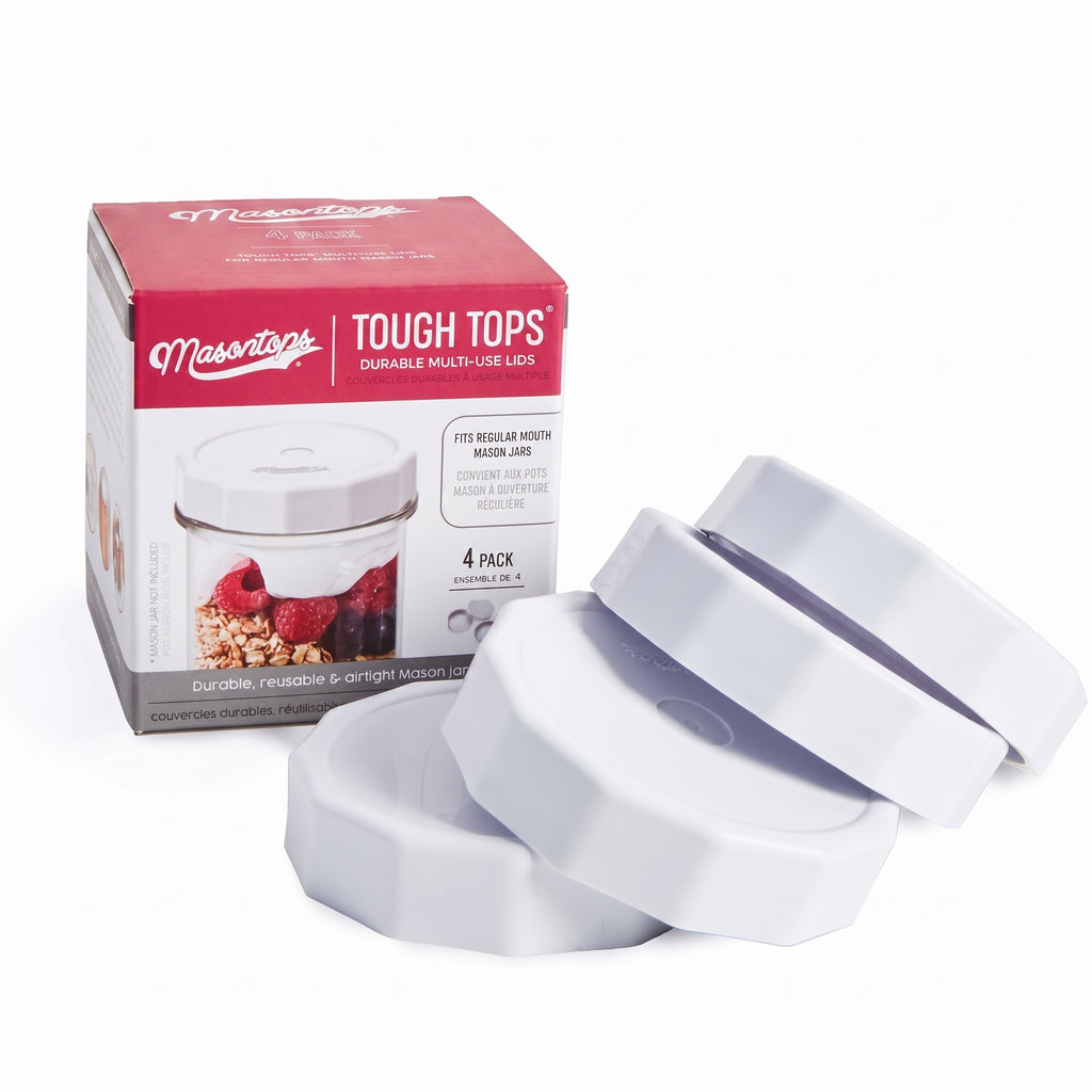 Masontops Tough Tops - Regular Mouth Mason Jar Lid - White - BPA-Free Plastic Screw Caps - Durable Reusable Jar Covers