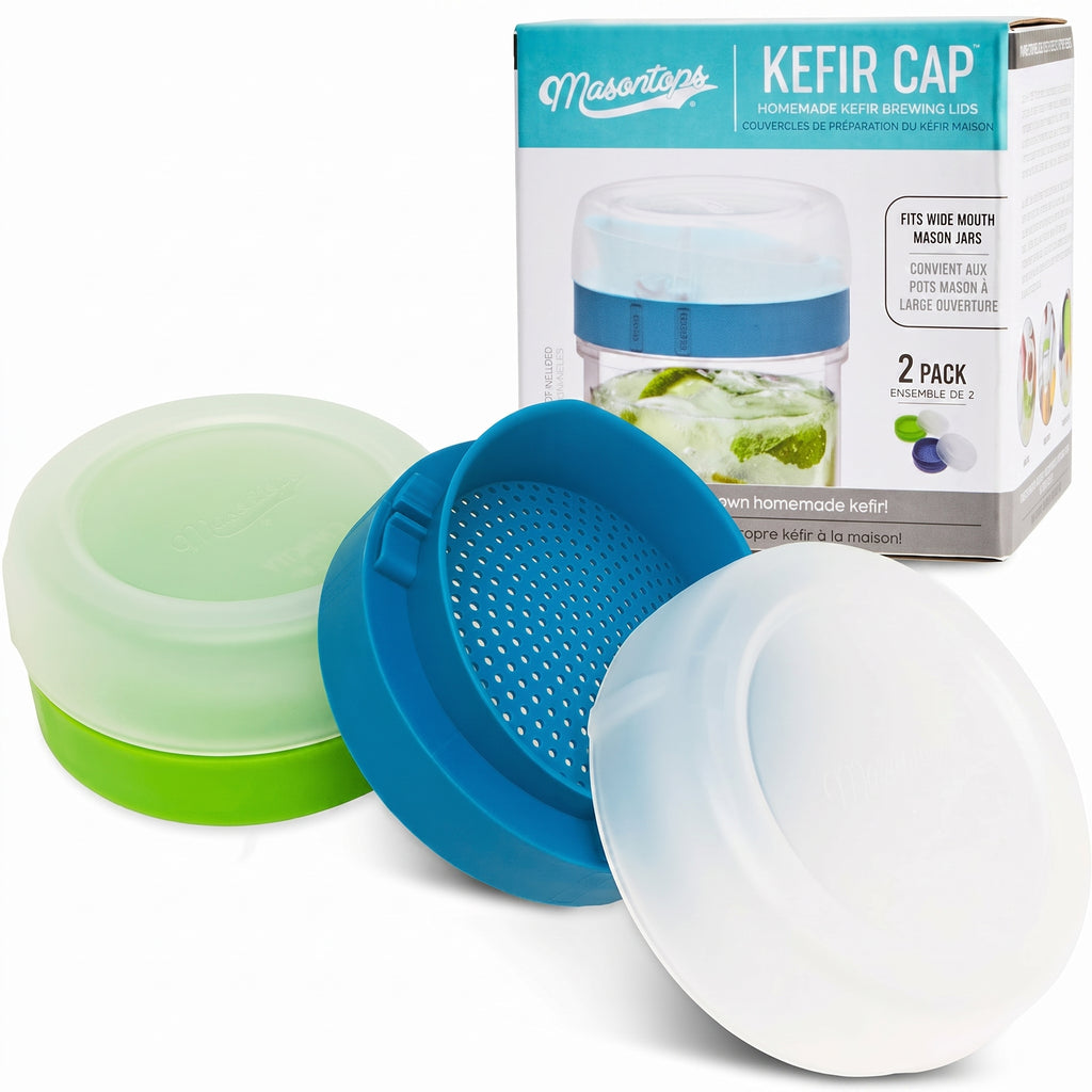 Masontops kefir lid mason jar lids wide mouth mason jar lids living culture grain drainer starter kit for home fermentation 2 packs