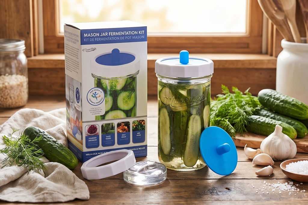 Masontops Fermentation Jar Starter Set, Easy Vegetable Fermentation Kit, Includes Mason Jar, Pickle Kit with Fermentation Lids & Fermentation Weight