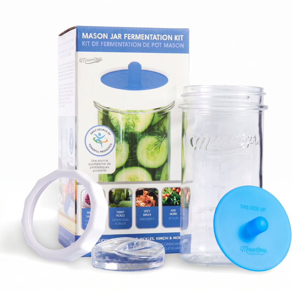 Masontops Fermentation Jar Starter Set, Easy Vegetable Fermentation Kit, Includes Mason Jar, Pickle Kit with Fermentation Lids & Fermentation Weight