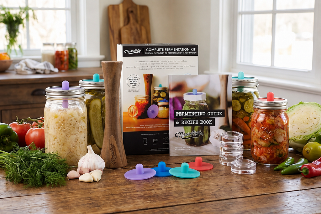 Masontops Complete Mason Jar Fermentation Kit - Easy Small/Regular Mouth Jars Vegetable Fermenting Set - DIY Equipment Essentials