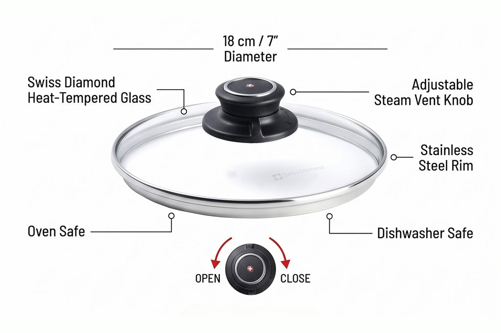 Swiss Diamond Heat-Tempered Glass Lid 7", Dishwasher Safe and Oven Safe