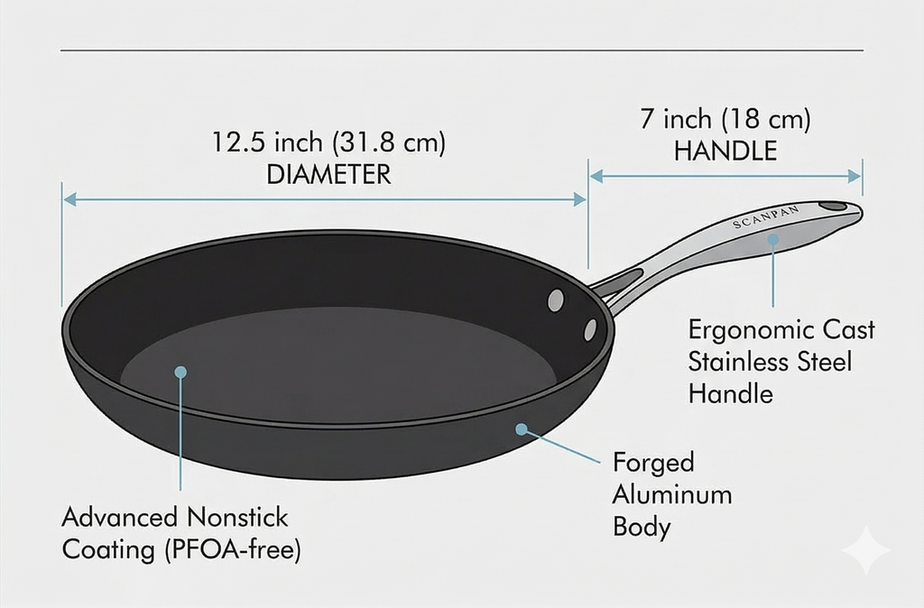 Scanpan Pro IQ 12.5 inch Nonstick Fry Pan - Compatible with All Cooktops, Induction Ready, Metal Utensil Safe, Oven Safe to 500°F, Dishwasher Safe