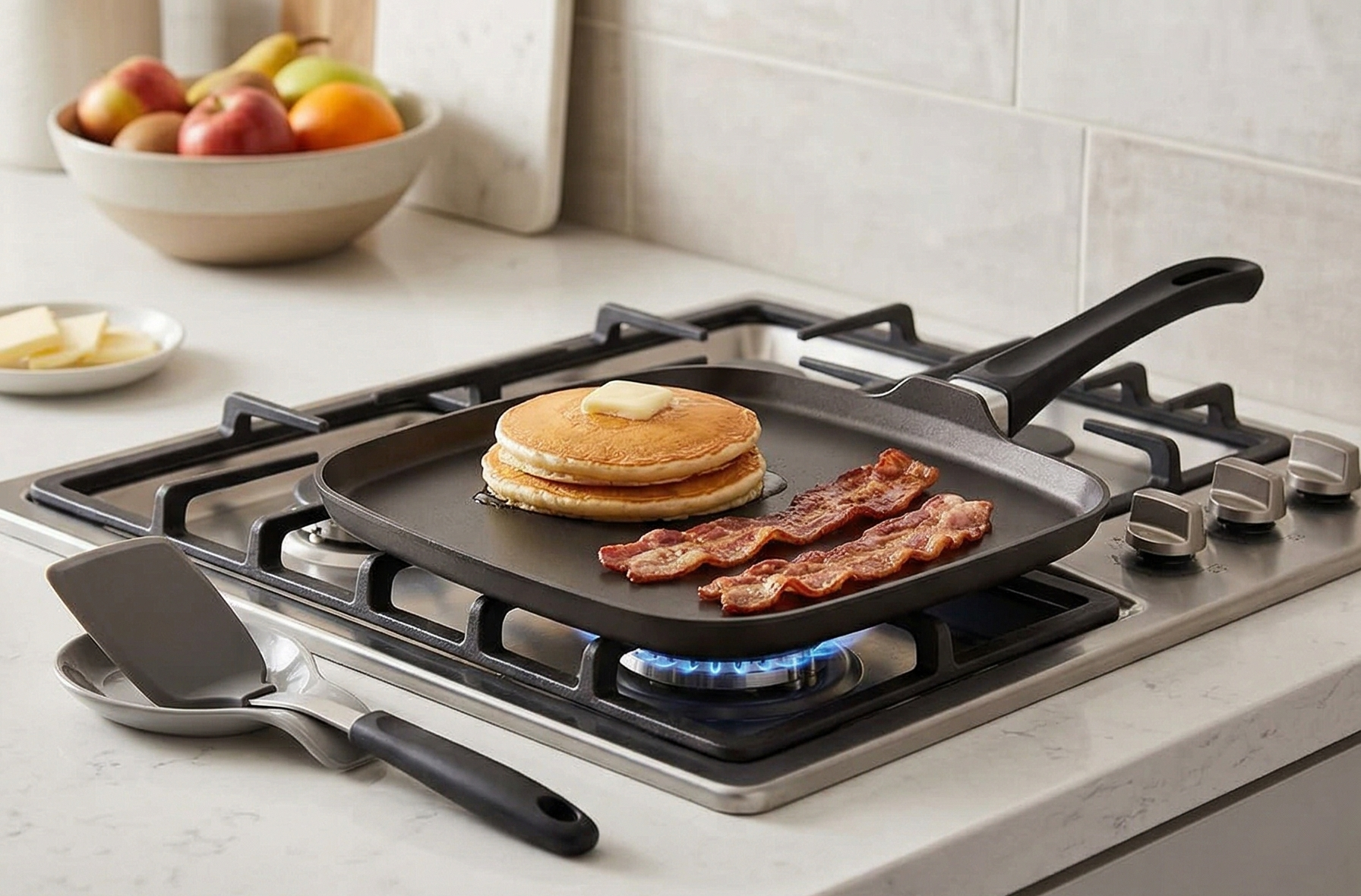 Scanpan Classic 11 inch Square Nonstick Griddle – Compatible with Gas and Electric Stovetops, Metal Utensil Safe, Oven Safe to 500°F, Dishwasher Safe