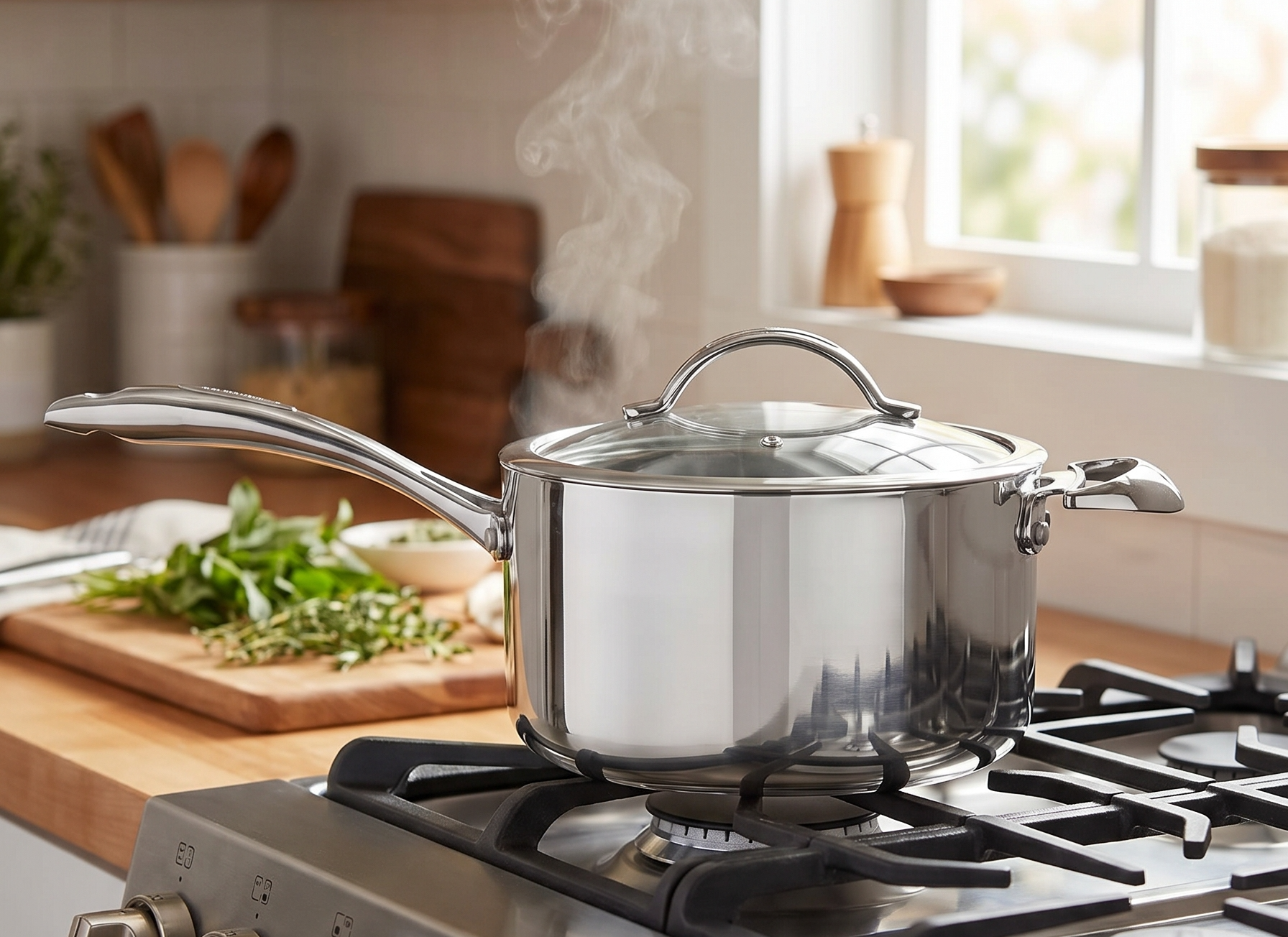 Scanpan HaptIQ 4 qt (8 inch) Stainless Steel-Aluminum Nonstick Saucepan with Lid – Compatible with All Cooktops, Induction Ready, Metal Utensil Safe, Oven Safe to 500°F, Dishwasher Safe