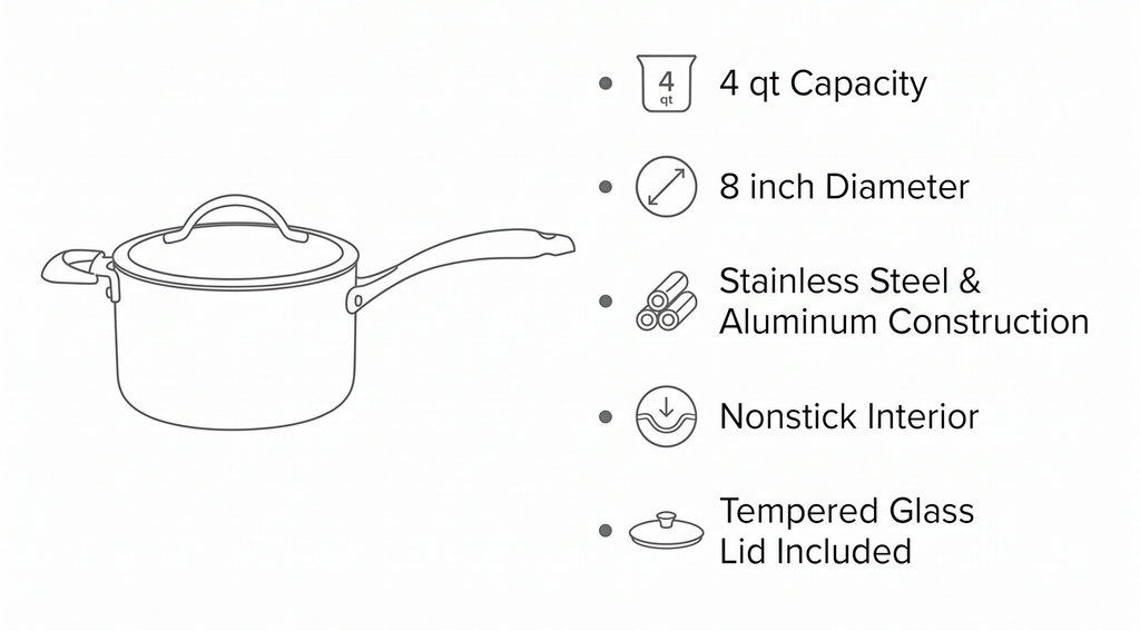 Scanpan HaptIQ 4 qt (8 inch) Stainless Steel-Aluminum Nonstick Saucepan with Lid – Compatible with All Cooktops, Induction Ready, Metal Utensil Safe, Oven Safe to 500°F, Dishwasher Safe