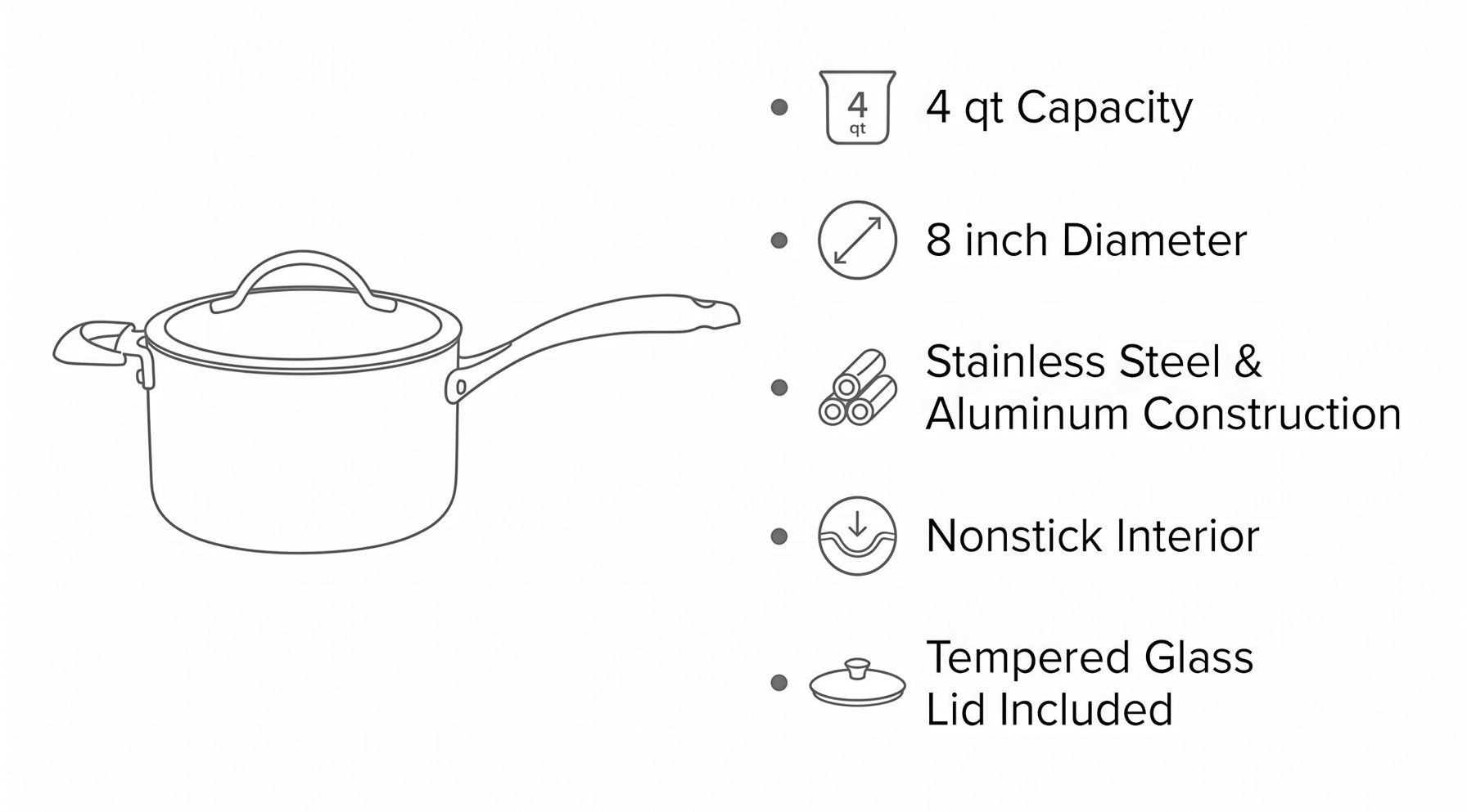 Scanpan HaptIQ 4 qt (8 inch) Stainless Steel-Aluminum Nonstick Saucepan with Lid – Compatible with All Cooktops, Induction Ready, Metal Utensil Safe, Oven Safe to 500°F, Dishwasher Safe