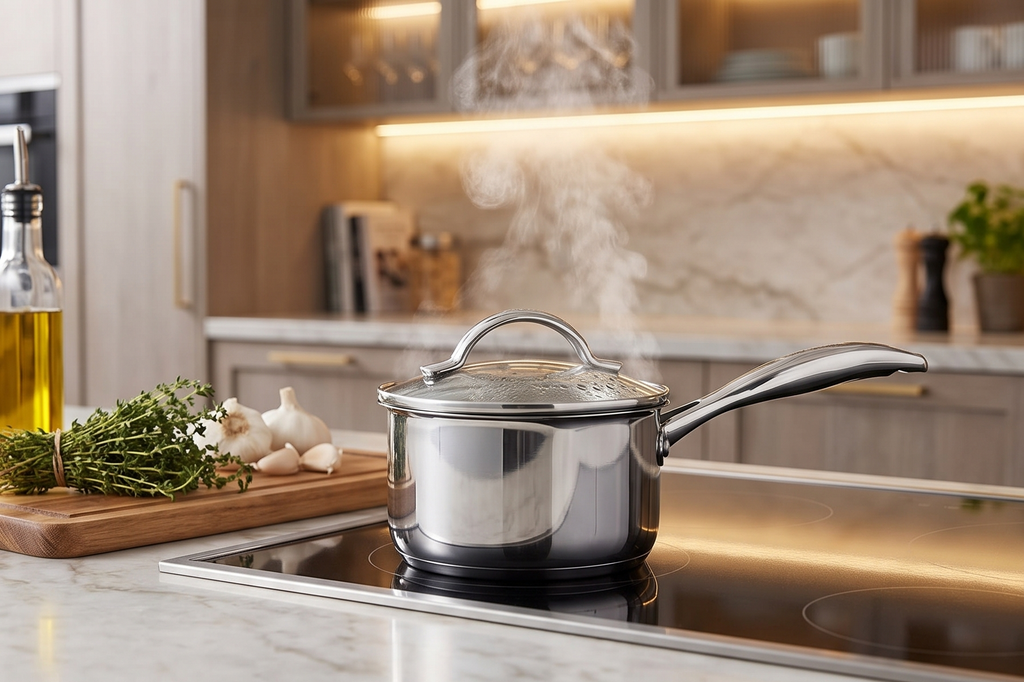 Scanpan STS Stainless Steel 1.2QT Saucepan with Lid, 18/10 Stainless Steel Body, Compatible with All Cooktops, Induction, Oven Safe to 480°F incl. lid, Professional Cookware, Silver