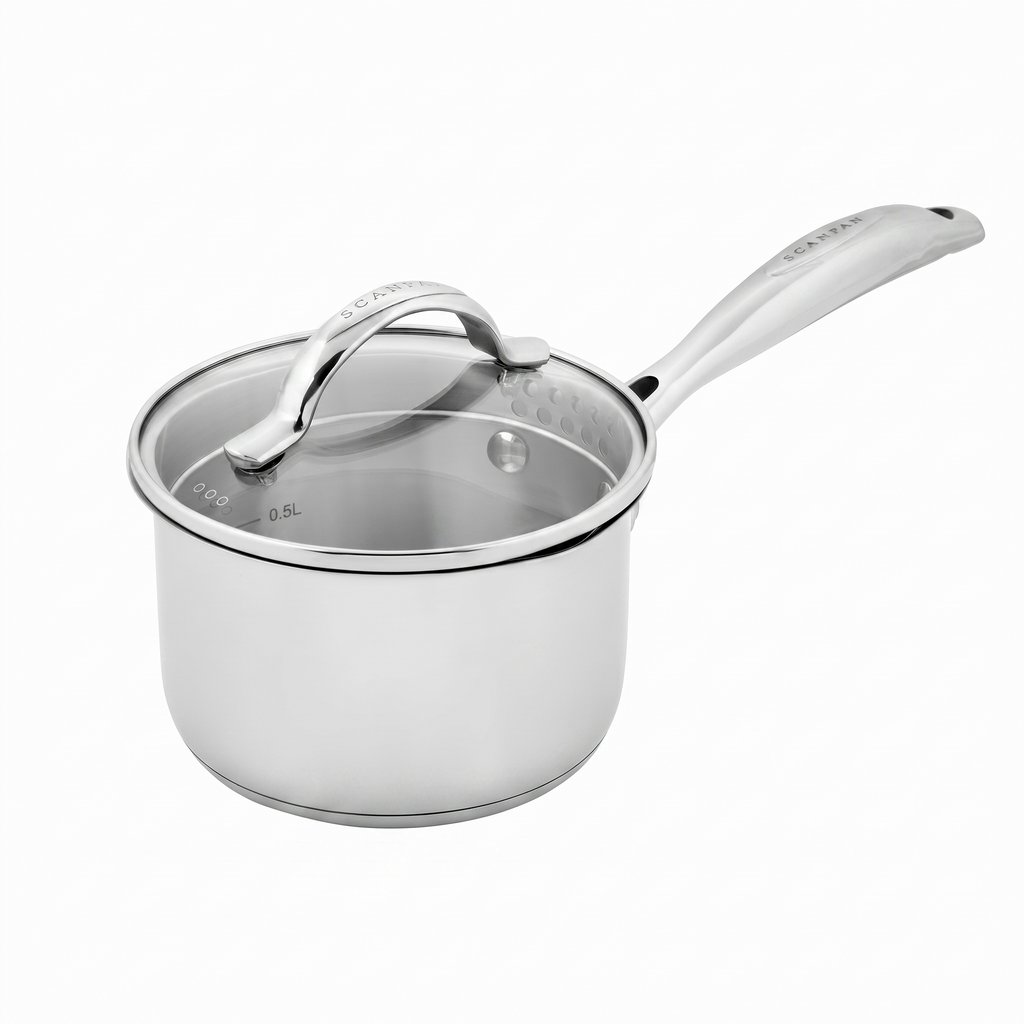 Scanpan STS Stainless Steel 1.2QT Saucepan with Lid, 18/10 Stainless Steel Body, Compatible with All Cooktops, Induction, Oven Safe to 480°F incl. lid, Professional Cookware, Silver
