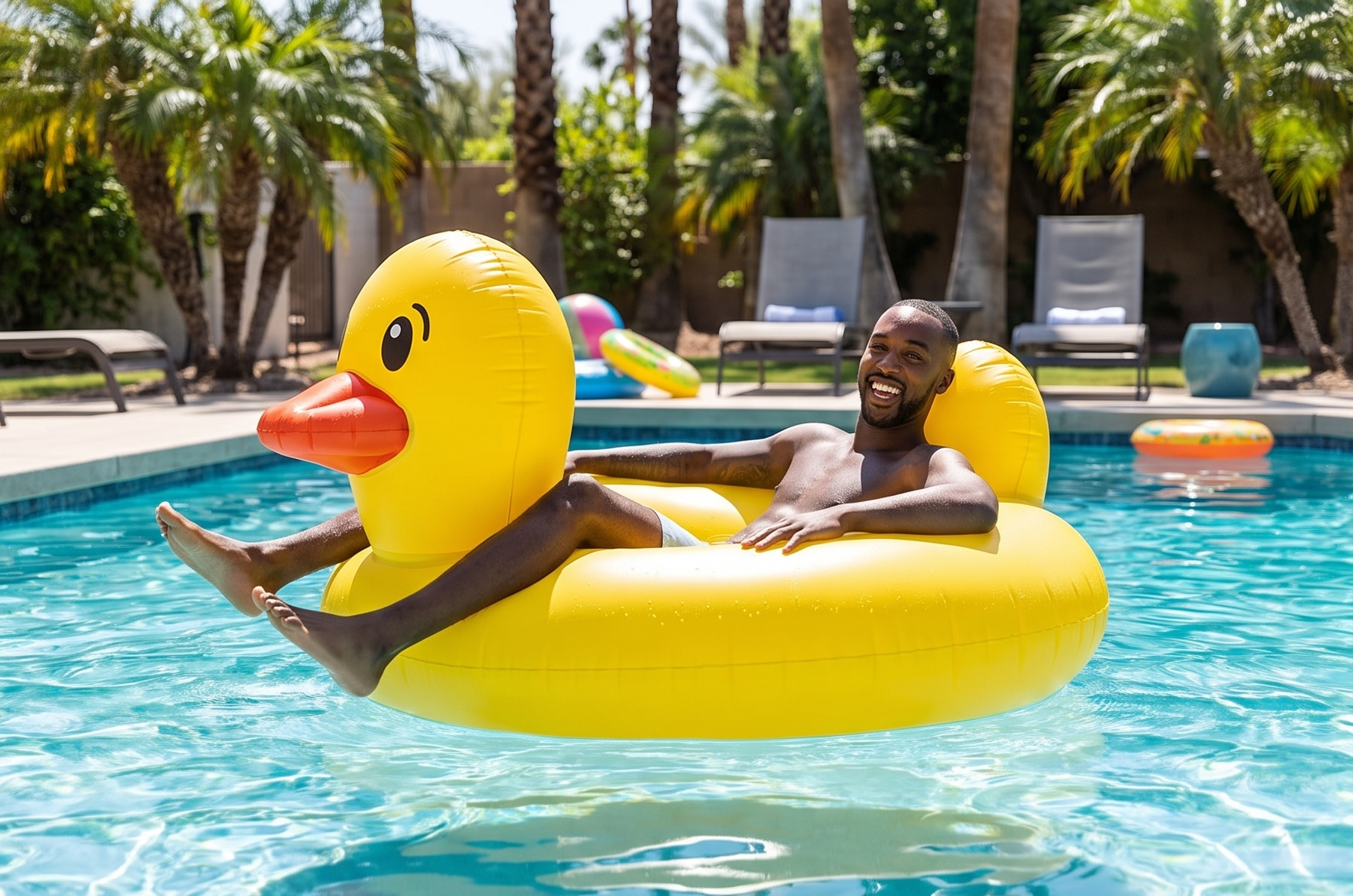 BigMouth Inc. Giant Duck Pool Float, Over 4' Wide, Inflatable Floatie Tube, Blow Up Swim Ring, Outdoor Summer Pool Party Water Toy