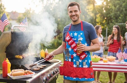 BigMouth Inc American Dream BBQ Apron, 6 Pocket Storage, Built-in Bottle Opener, Funny Grilling Gift and 4th of July Outfit for Men
