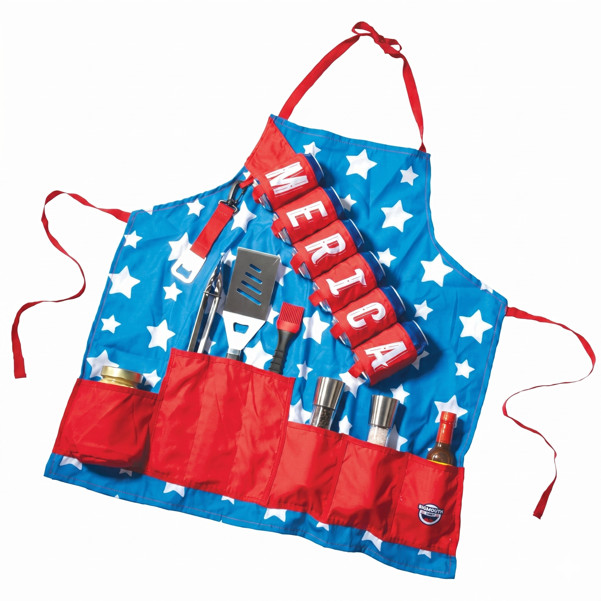 BigMouth Inc American Dream BBQ Apron, 6 Pocket Storage, Built-in Bottle Opener, Funny Grilling Gift and 4th of July Outfit for Men