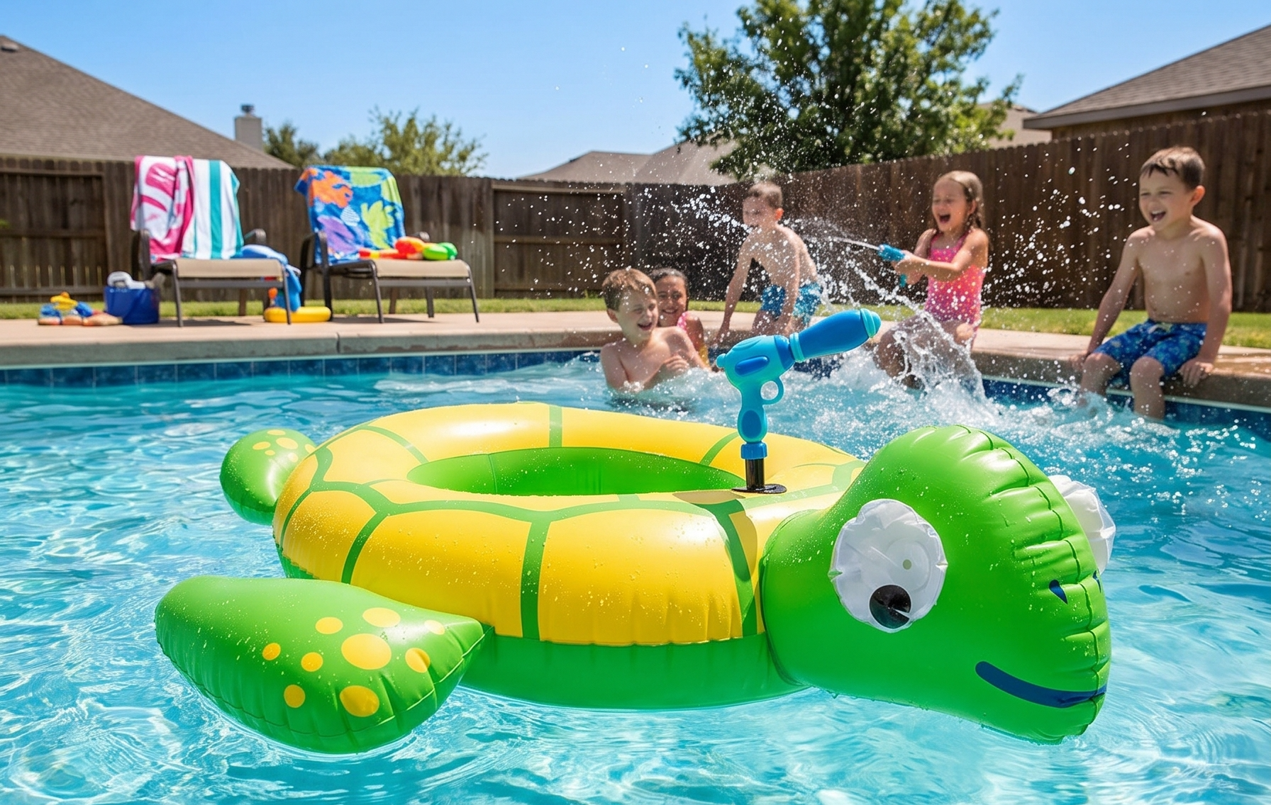 Turtle Water Blaster Ride-On Inflatable, Pool-Fed Spray Cannon, Large Splash Toy for Swimming Play, Summer Outdoor Fun for Kids, Backyard Adventure Youth
