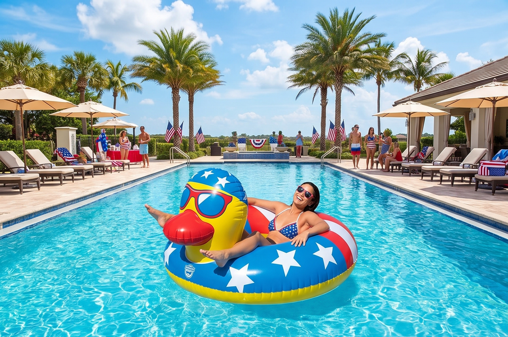Patriotic Rubber Duck Pool Float – Red White and Blue Inflatable Duck Swim Ring for Pool Lake Beach and 4th of July Parties